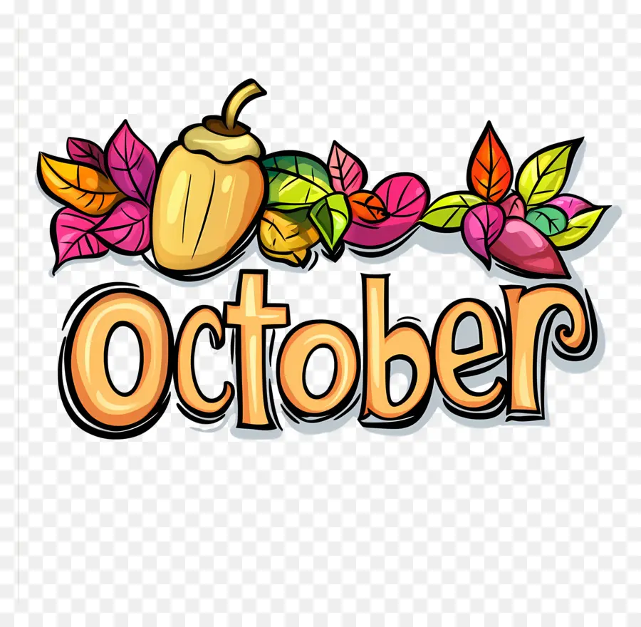 Oktober，Oktober Dengan Biji Ek Dan Daun PNG