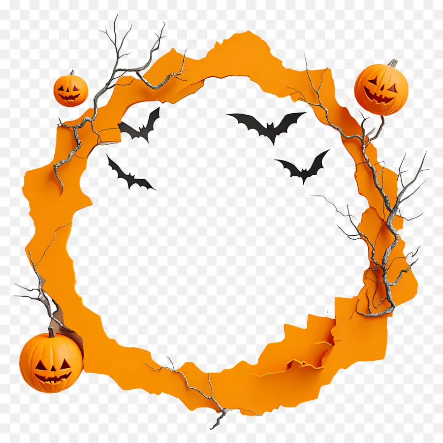 Bingkai Halloween，Karangan Bunga Labu PNG