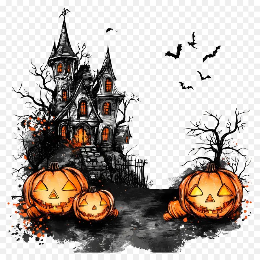 Bingkai Halloween，Rumah Berhantu PNG