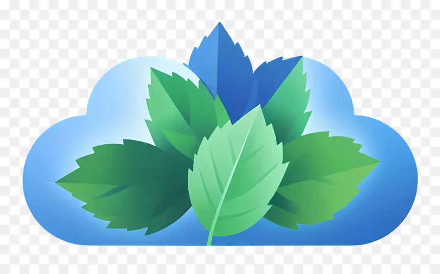 Logo Awan，Awan Dengan Daun Biru Dan Hijau PNG