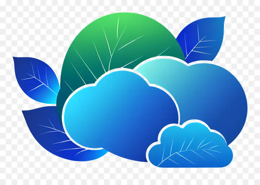 Logo Awan，Awan Dengan Daun Biru Dan Hijau PNG