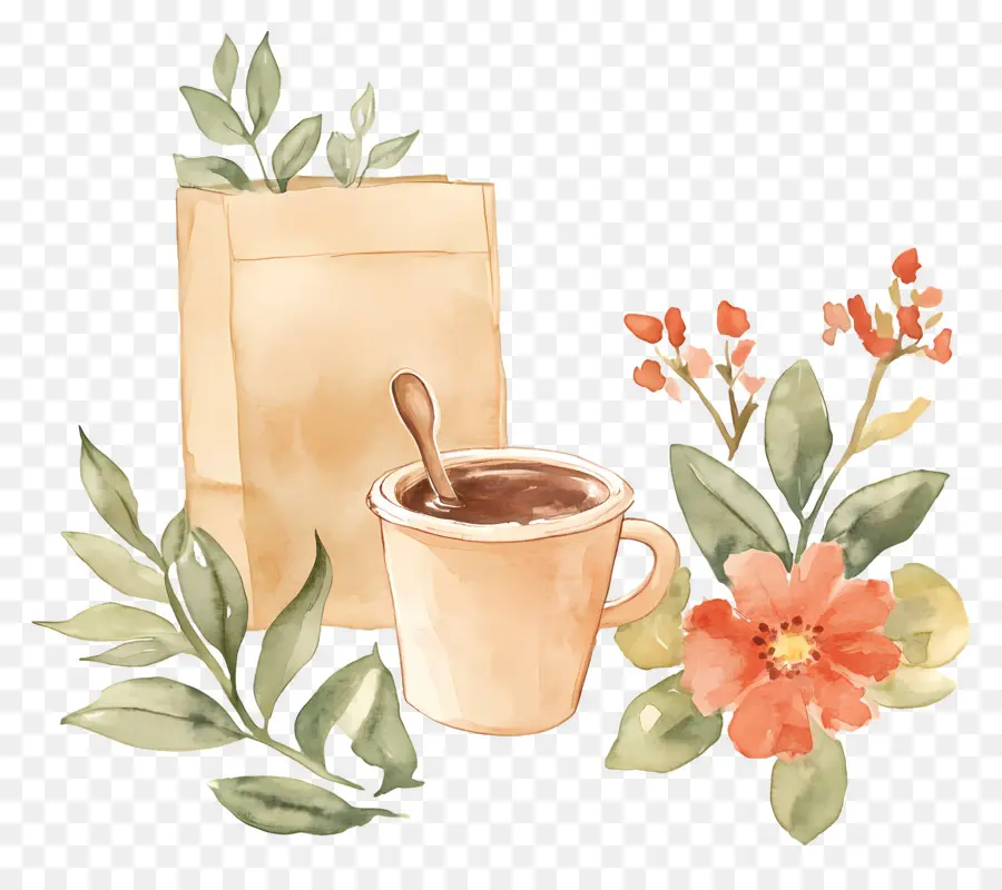 Cangkir Kopi，Cangkir Kopi Dengan Bunga PNG