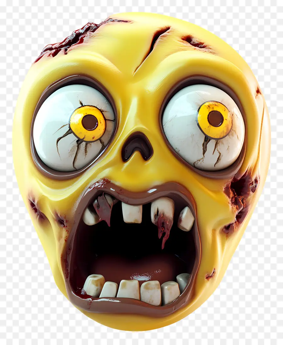 Emoji Hallowen，Wajah Zombi Kuning PNG