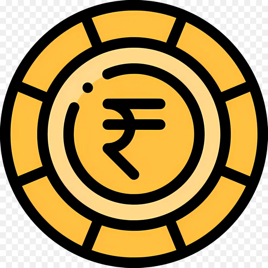 Rupee India，Simbol Rupee Pada Koin Kuning PNG