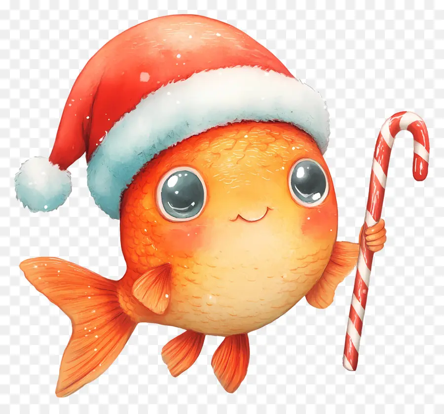 Ikan Natal，Ikan Mas Dengan Santa Hat PNG