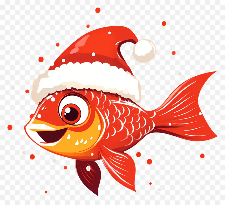 Ikan Natal，Ikan Merah Dengan Topi Santa PNG