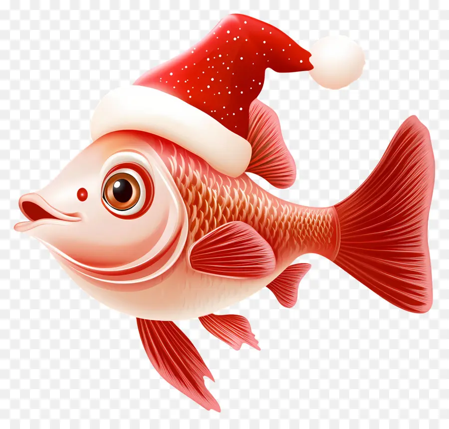 Ikan Natal，Ikan Merah Dengan Topi Santa PNG