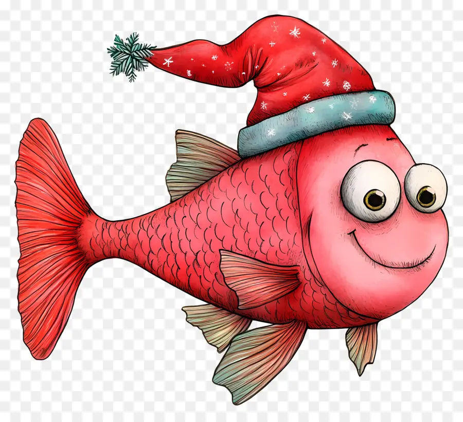 Ikan Natal，Ikan Dengan Topi Santa PNG