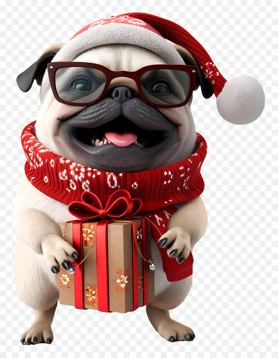 Anjing 3d，Anjing Dengan Topi Santa PNG