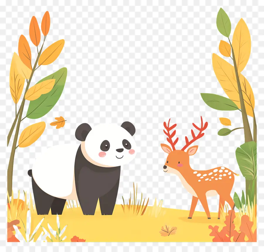 Kebun Binatang Seni，Panda Dan Rusa PNG