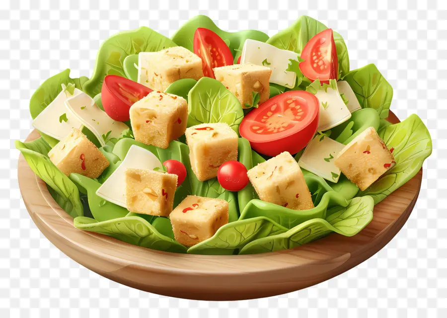 Salad Kaisar，Salad Dengan Kubus Keju PNG