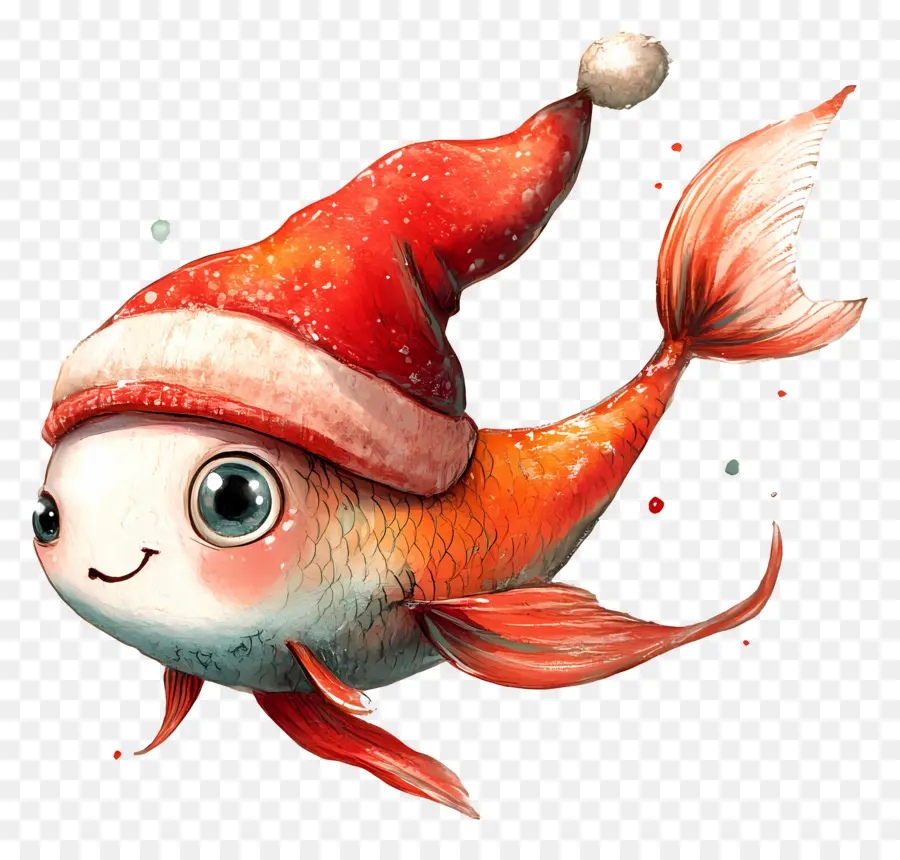 Ikan Natal，Ikan Dengan Topi Santa PNG