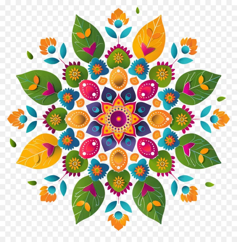 Pookalam，Mandala Berwarna Warni PNG