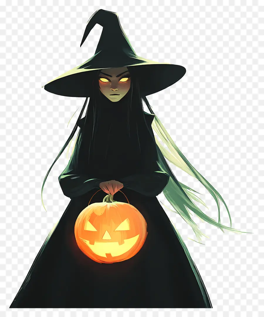 Penyihir Halloween，Penyihir Dengan Labu PNG