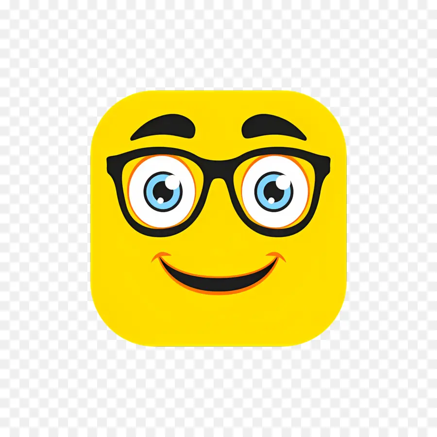 Emoji Kutu Buku，Wajah Kuning Dengan Kacamata PNG