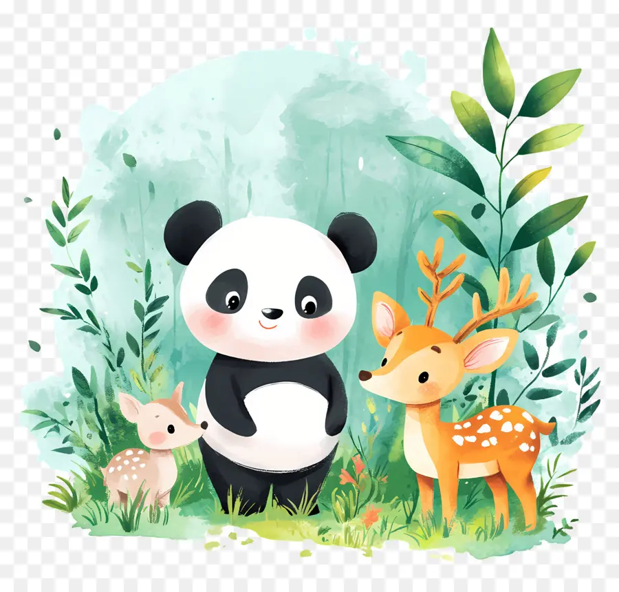 Kebun Binatang Seni，Panda Dan Rusa PNG