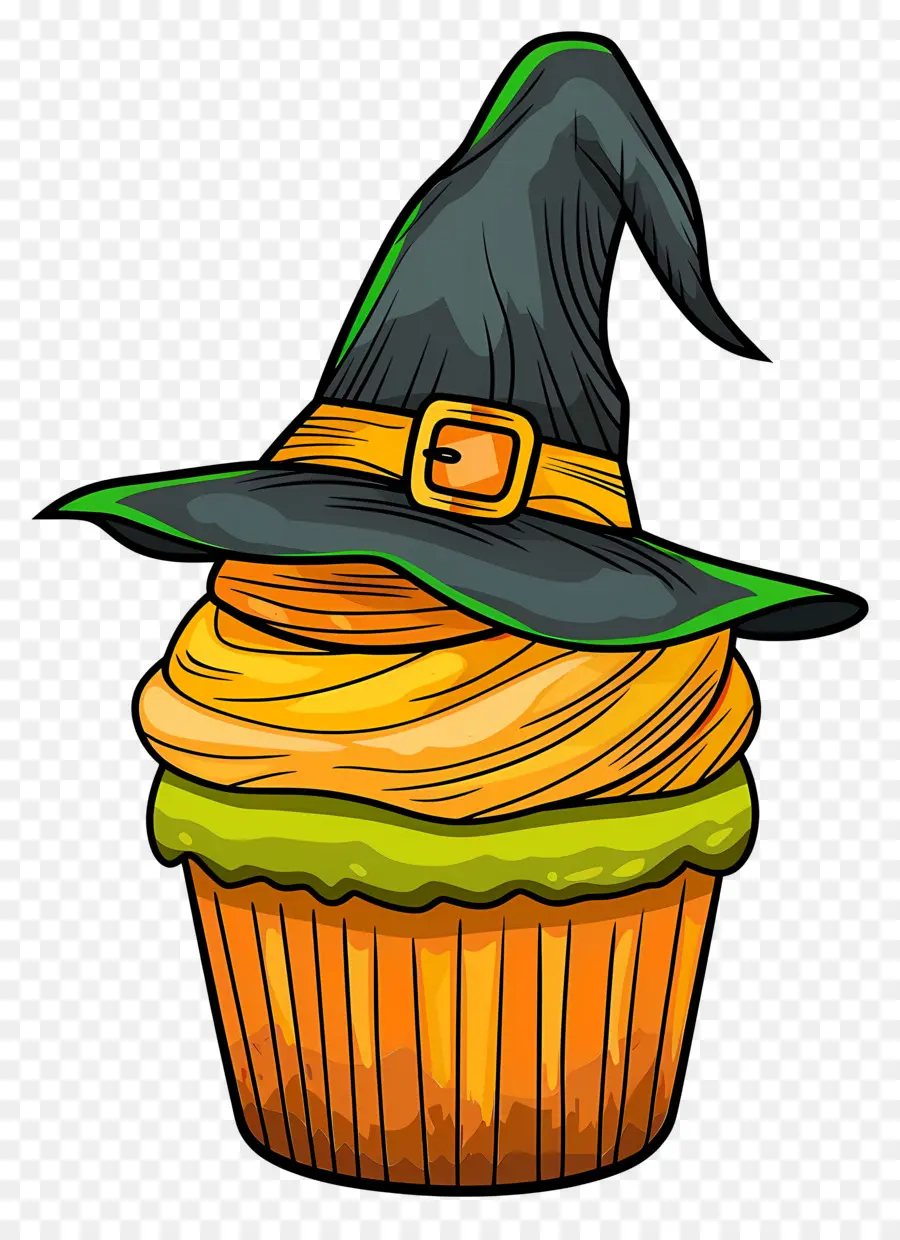 Kue Mangkuk Halloween，Cupcake Dengan Topi Penyihir PNG