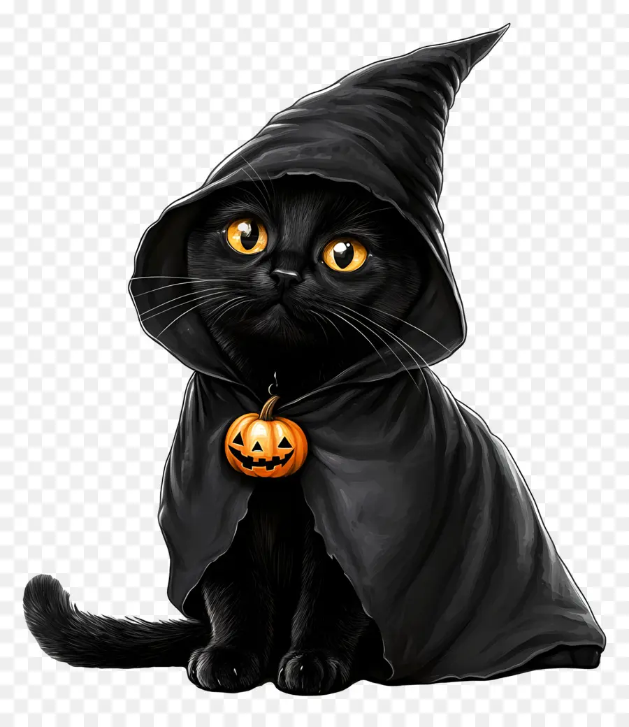 Kucing Halloween，Kucing Berjubah Hitam Dan Oranye PNG