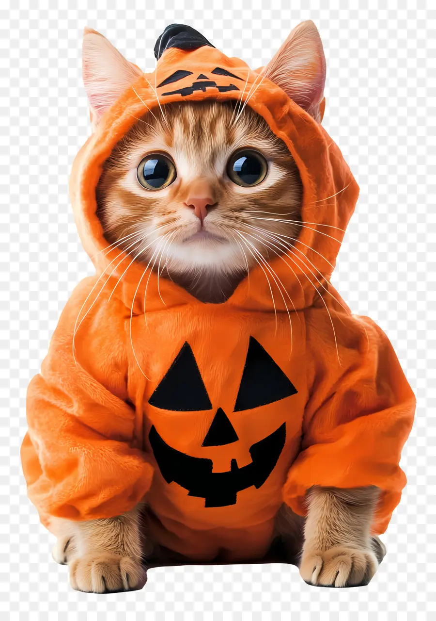 Kucing Halloween，Kucing Berjubah Hitam Dan Oranye PNG