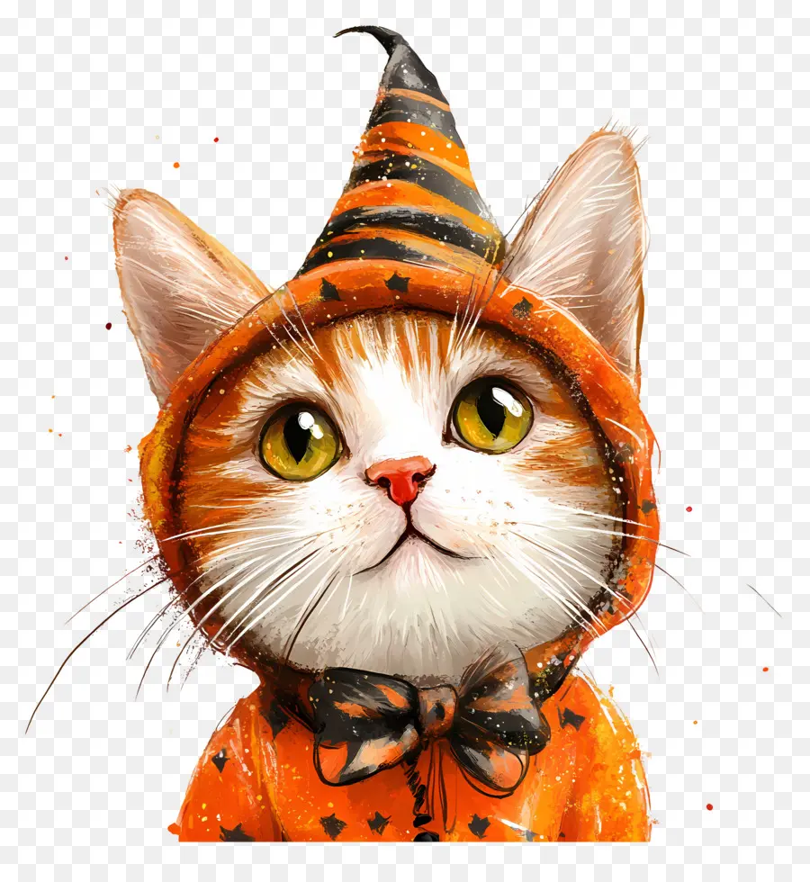 Kucing Halloween，Kucing Dengan Kostum Penyihir PNG