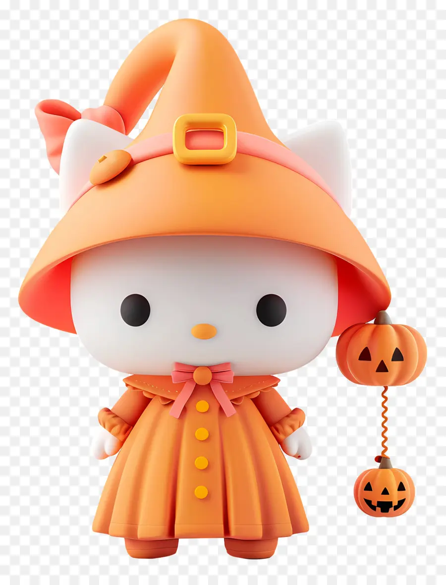 Halo Kitty Halloween，Kucing Lucu Dengan Kostum Penyihir PNG