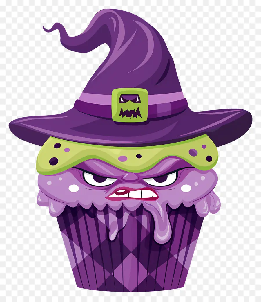 Kue Mangkuk Halloween，Cupcake Penyihir Ungu PNG