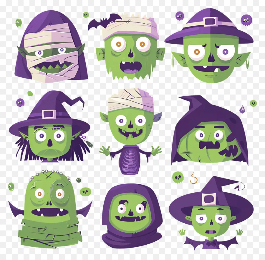 Karakter Halloween，Wajah Monster Hijau PNG