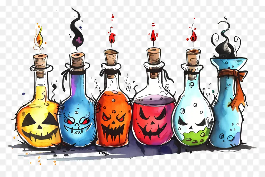 Perbatasan Halloween，Botol Ramuan Berwarna Warni PNG