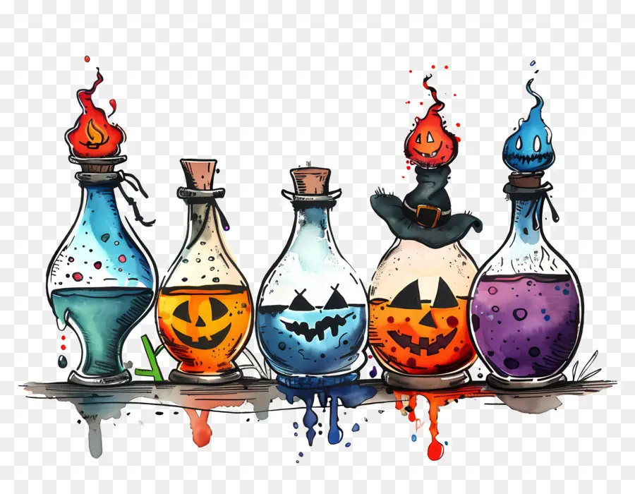 Perbatasan Halloween，Botol Ramuan Berwarna Warni PNG