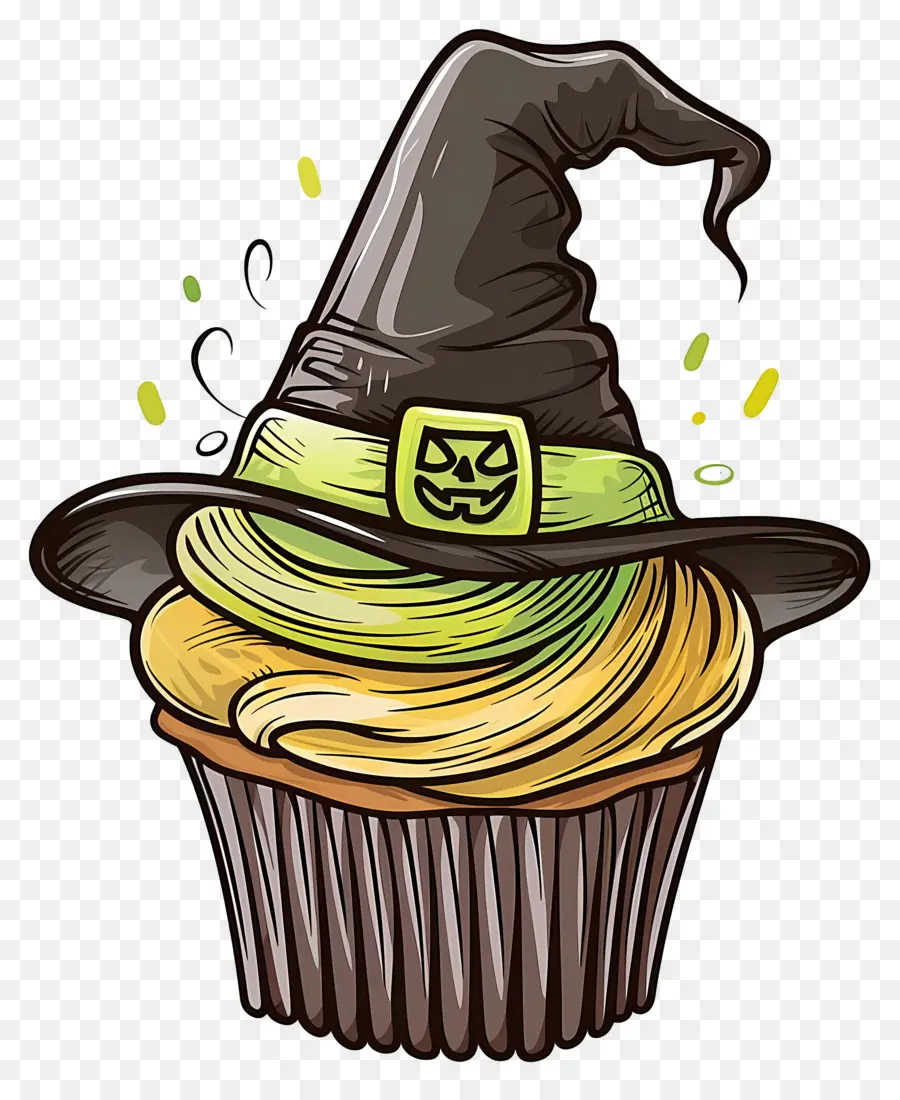 Kue Mangkuk Halloween，Cupcake Topi Penyihir PNG