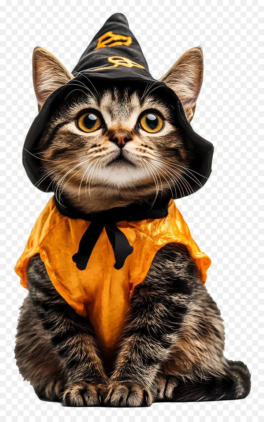 Kucing Halloween，Kucing Dengan Kostum Penyihir Oranye PNG