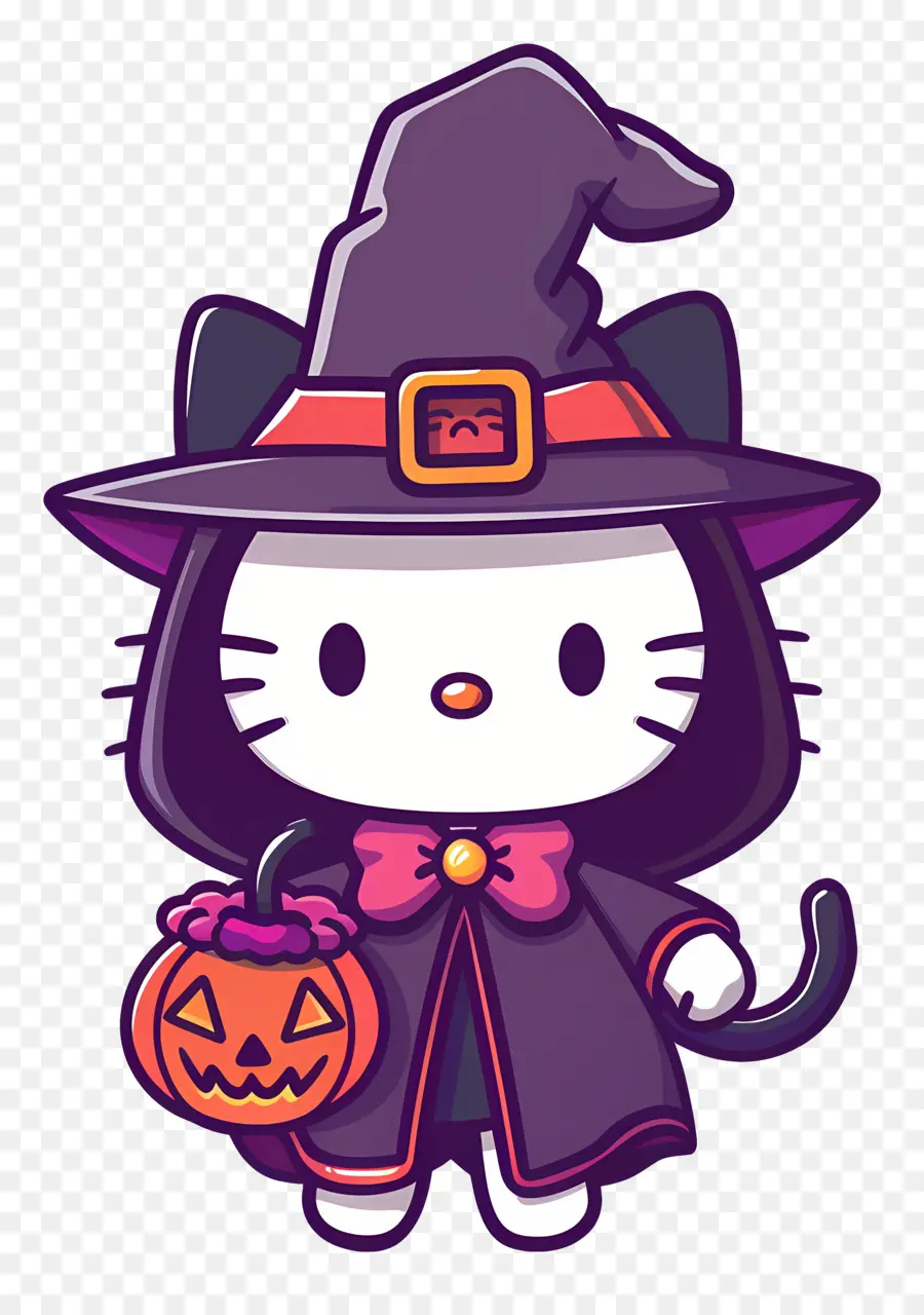 Halo Kitty Halloween，Kucing Dengan Kostum Penyihir PNG