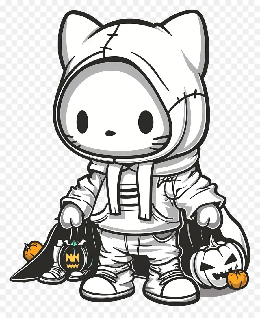 Halo Kitty Halloween，Kucing Lucu Dalam Hoodie PNG