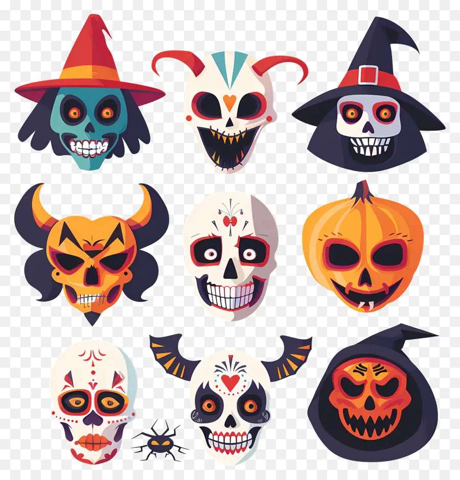 Karakter Halloween，Tengkorak Halloween PNG