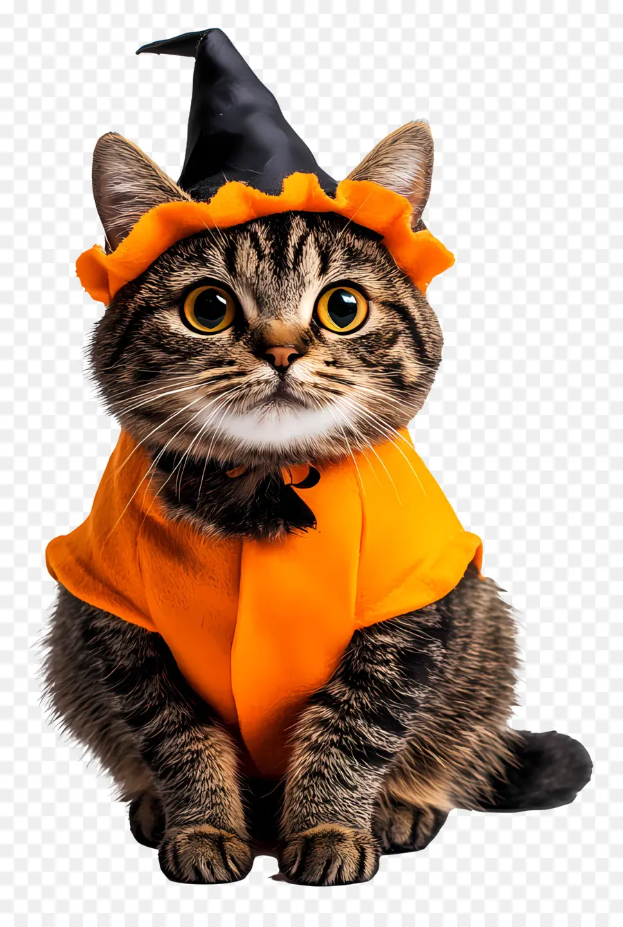 Kucing Halloween，Kucing Dengan Kostum Penyihir Oranye PNG