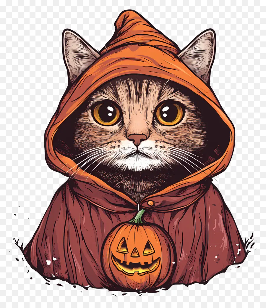 Kucing Halloween，Kucing Berjubah Hitam Dan Oranye PNG