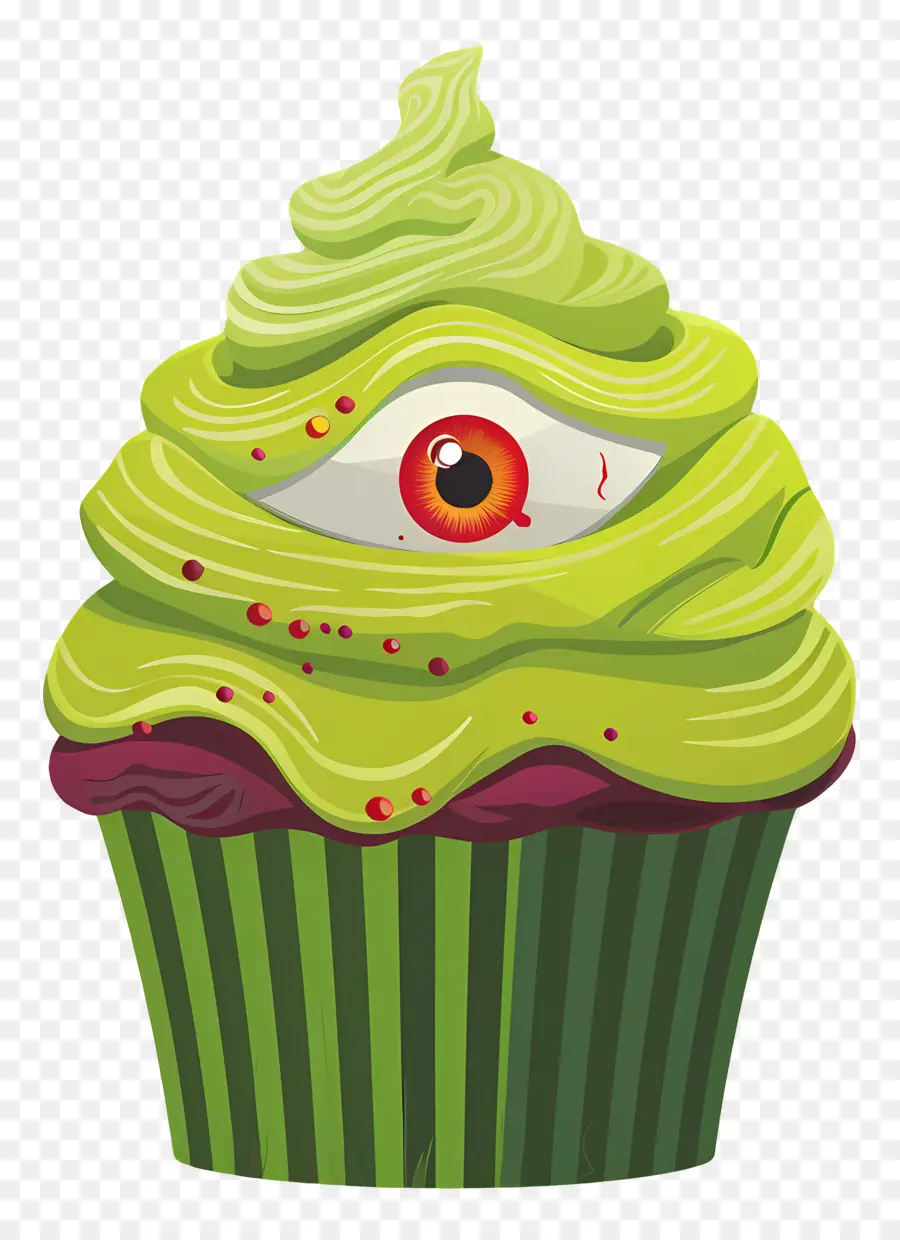 Kue Mangkuk Halloween，Cupcake Hijau Dengan Mata PNG