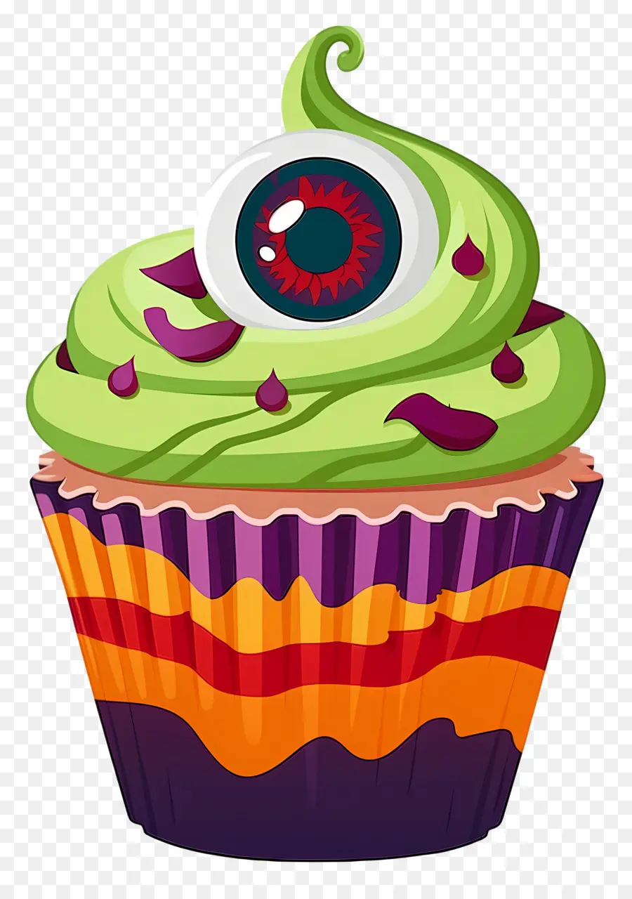 Kue Mangkuk Halloween，Cupcake Hijau Dengan Mata PNG