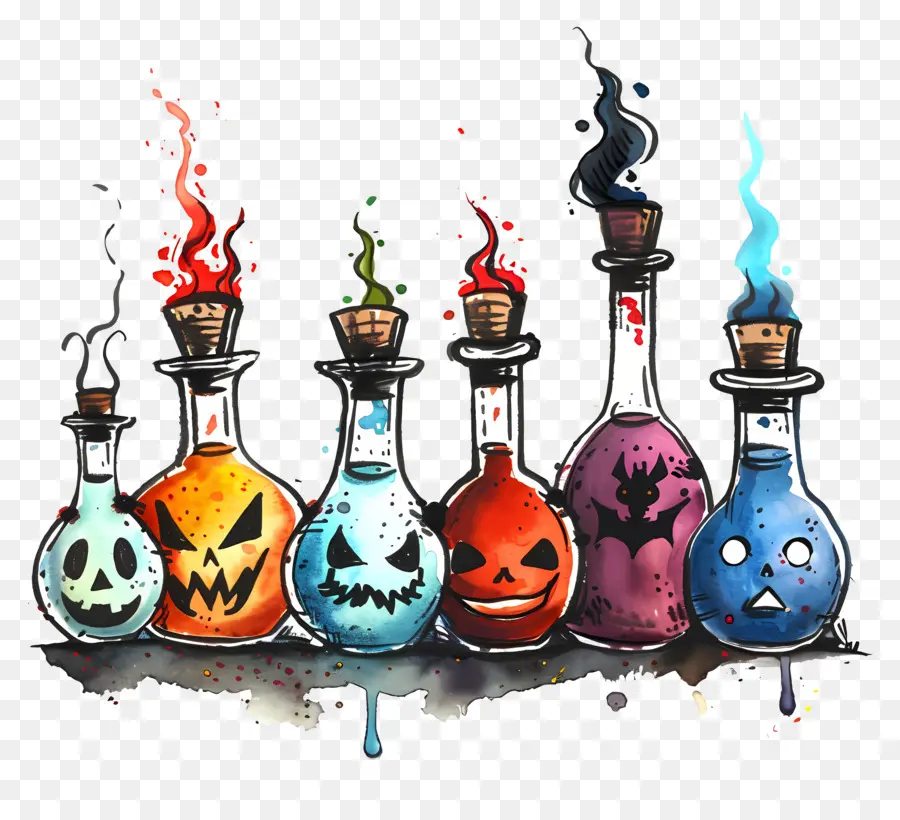 Perbatasan Halloween，Botol Ramuan Berwarna Warni PNG