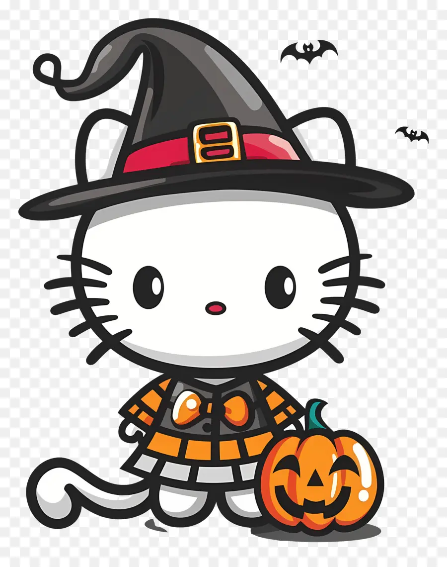 Halo Kitty Halloween，Kucing Dengan Topi Penyihir PNG