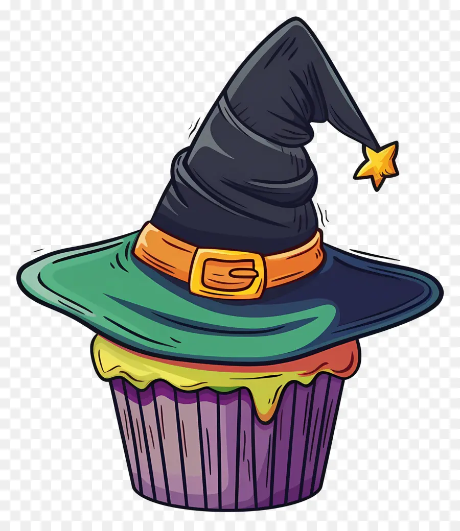 Kue Mangkuk Halloween，Cupcake Topi Penyihir PNG