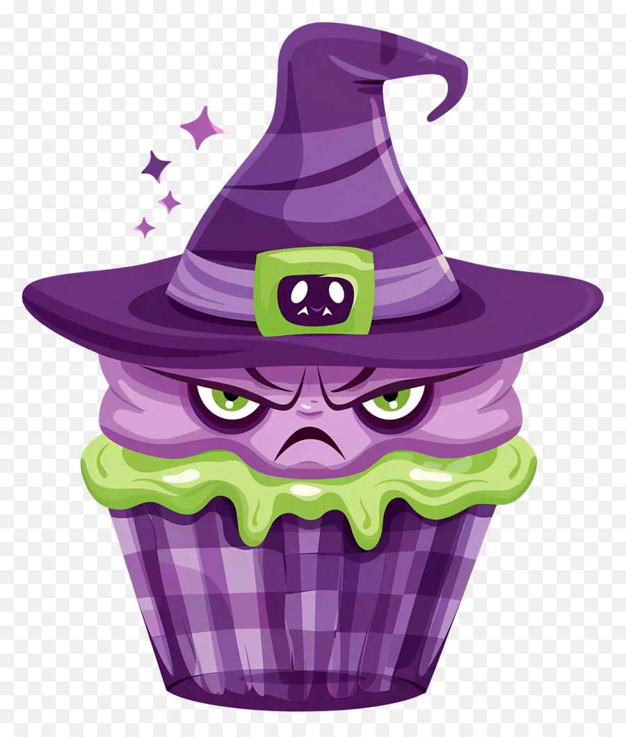 Kue Mangkuk Halloween，Cupcake Penyihir Ungu PNG