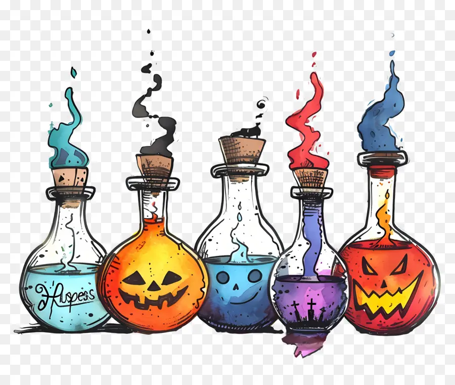 Perbatasan Halloween，Botol Ramuan Berwarna Warni PNG