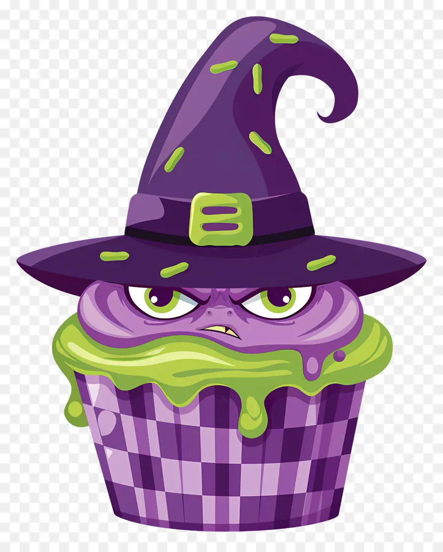 Kue Mangkuk Halloween，Cupcake Penyihir Ungu PNG