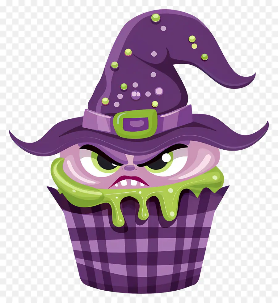 Kue Mangkuk Halloween，Cupcake Penyihir Ungu PNG