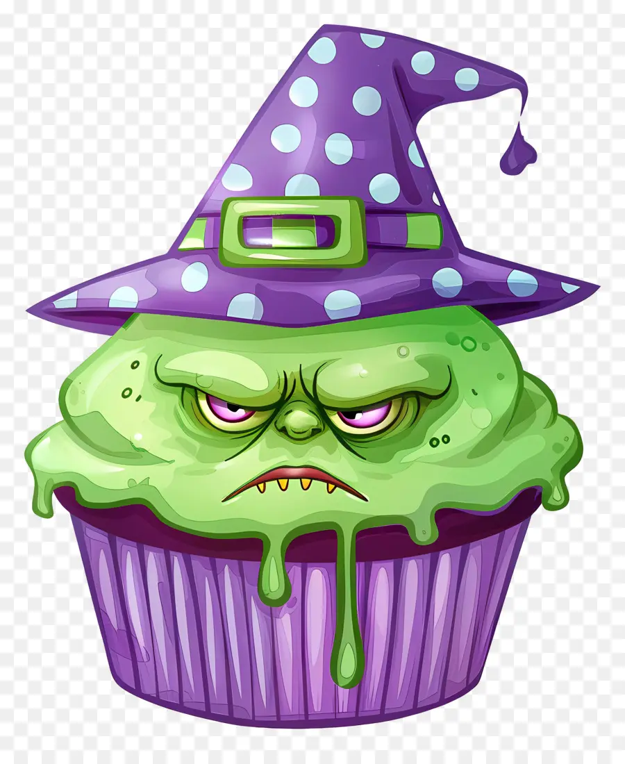 Kue Mangkuk Halloween，Cupcake Penyihir Ungu PNG