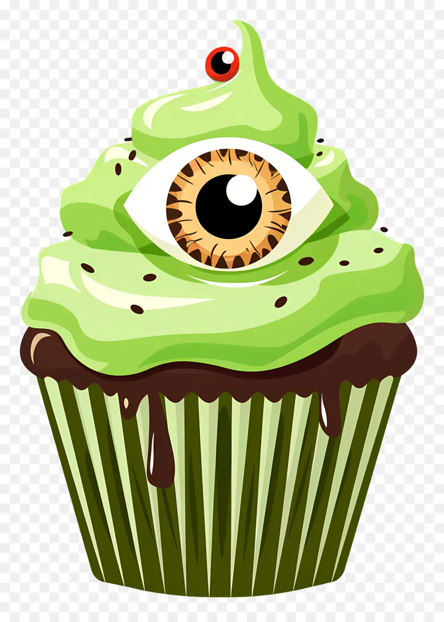 Kue Mangkuk Halloween，Cupcake Hijau Dengan Mata PNG