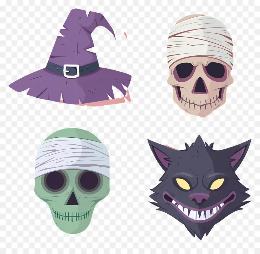 Karakter Halloween，Tengkorak Halloween PNG