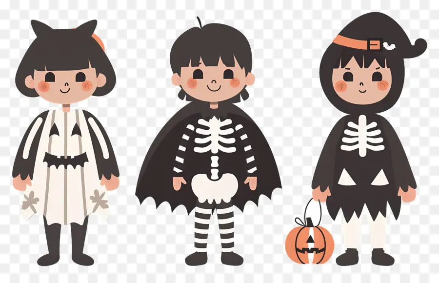 Anak Anak Halloween，Anak Anak Dengan Kostum Kerangka PNG