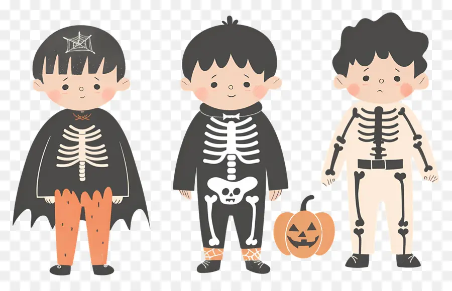 Anak Anak Halloween，Anak Anak Dengan Kostum Kerangka PNG